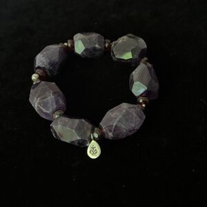 Handmade Amethyst, Garnet, and Sterling Silver Chunky Statement Stretch Bracelet